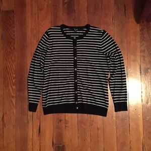 Donated to Eaton Fire Evacuees- Jones New York Black w/ White Stripe Cardigan L